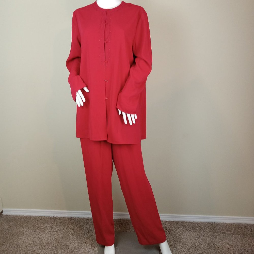 Norton McNaughton Women's 2 Piece Pant Suit Size Medium Red Zampa Tunic Top
